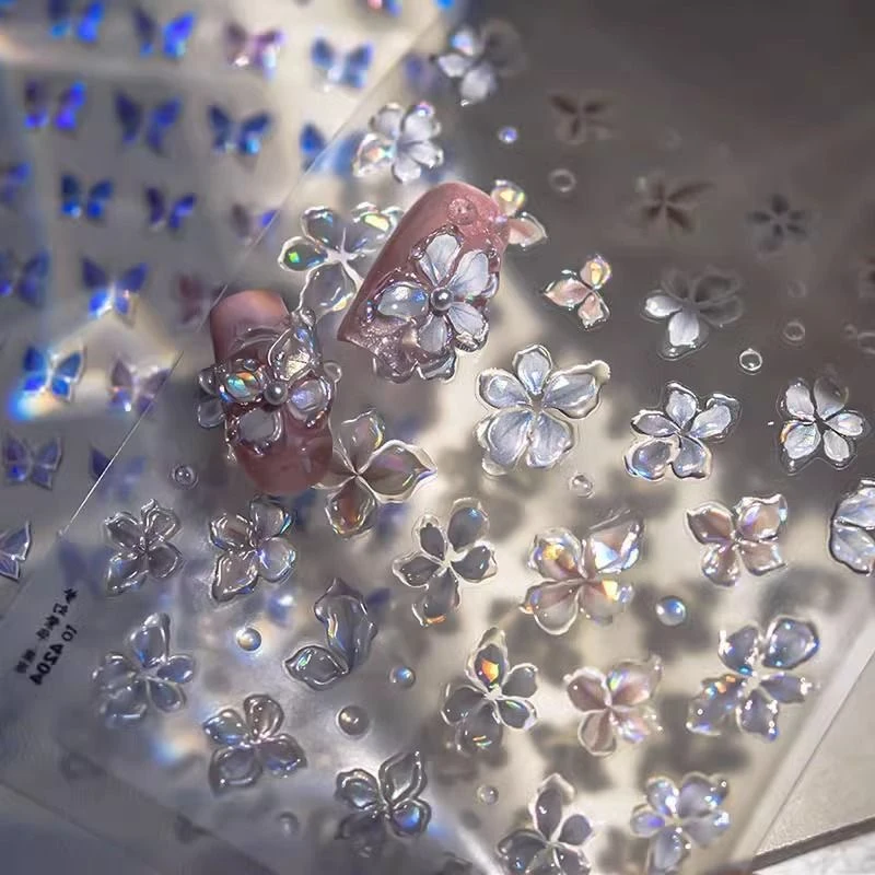 极光幻彩梦幻繁花美甲贴纸浮雕立体穿戴甲装饰贴唯美轻奢指甲贴花