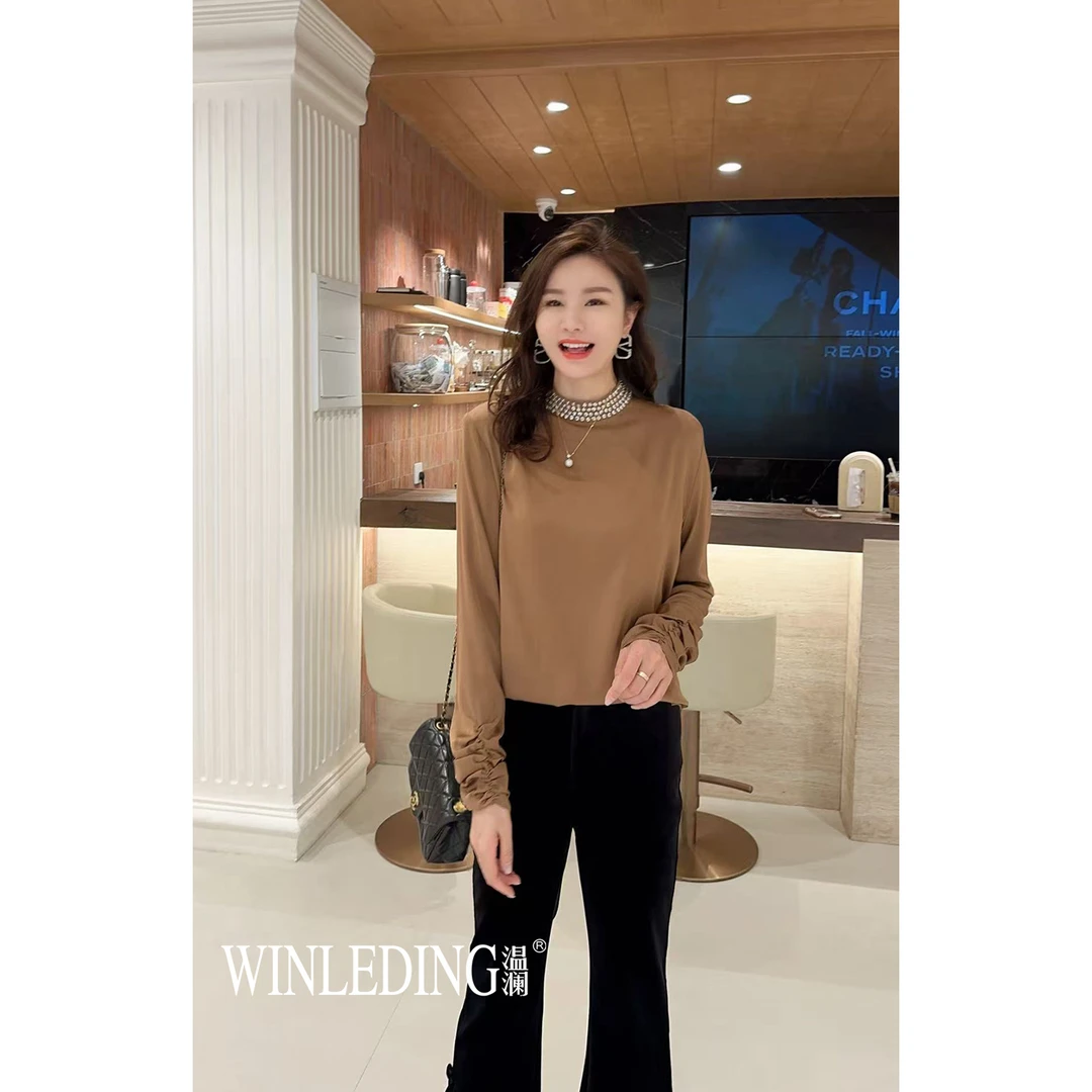 温澜服饰·雅“入境秋”领口钉珠抽摺袖上衣20502