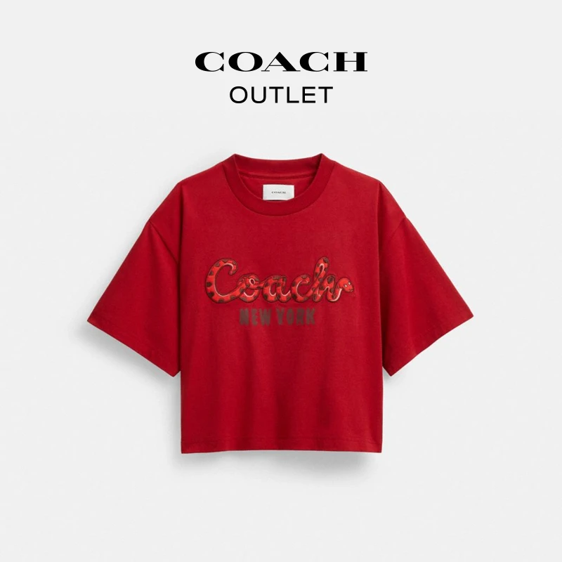 COACH/蔻驰奥莱 蛇型文字图案短款T恤