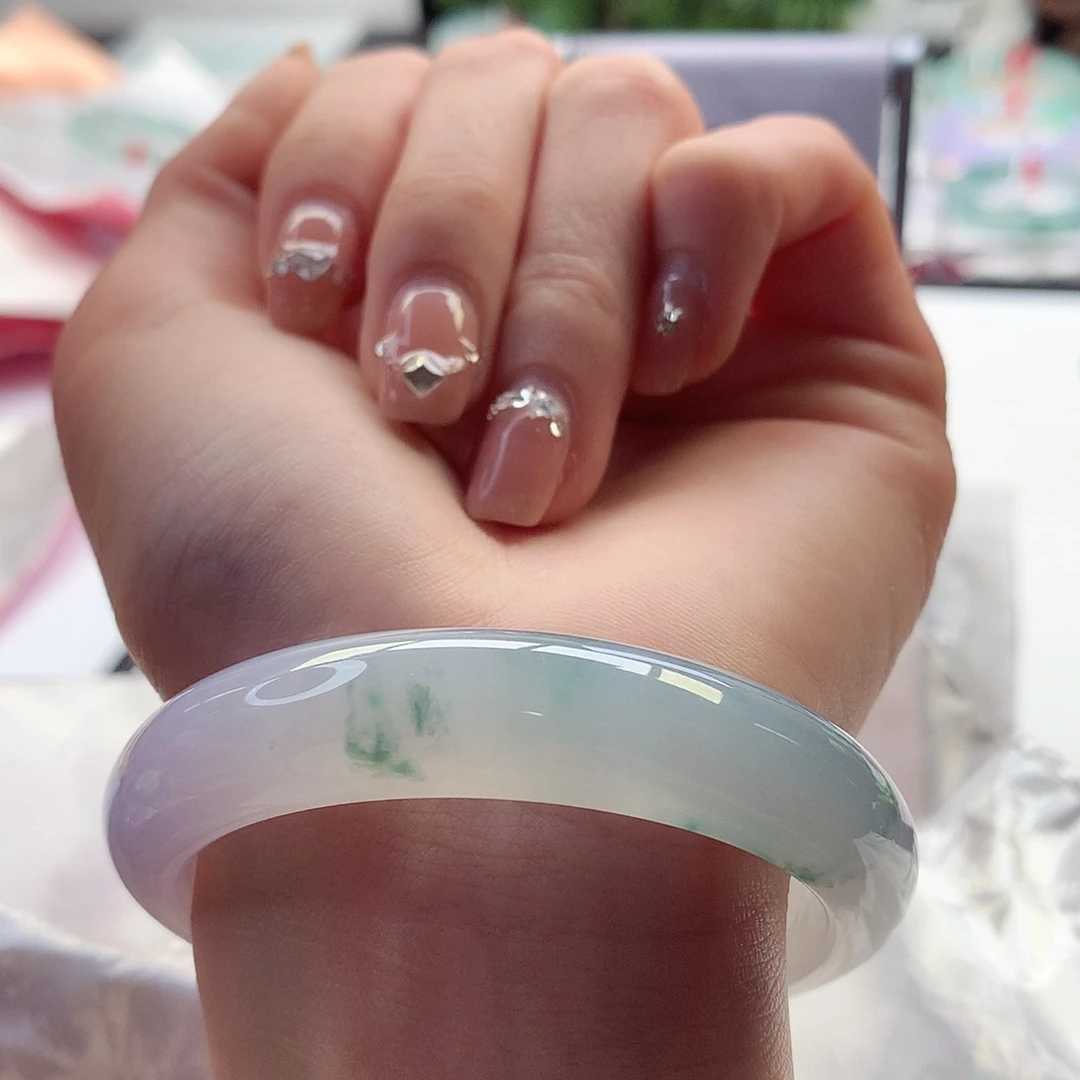 翡翠手镯未镶嵌天然翡翠54-55春彩飘花