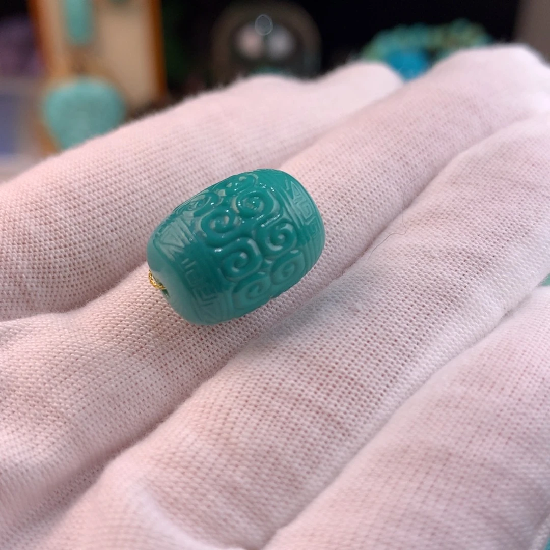 绿松石未镶嵌回纹桶珠卡12.5