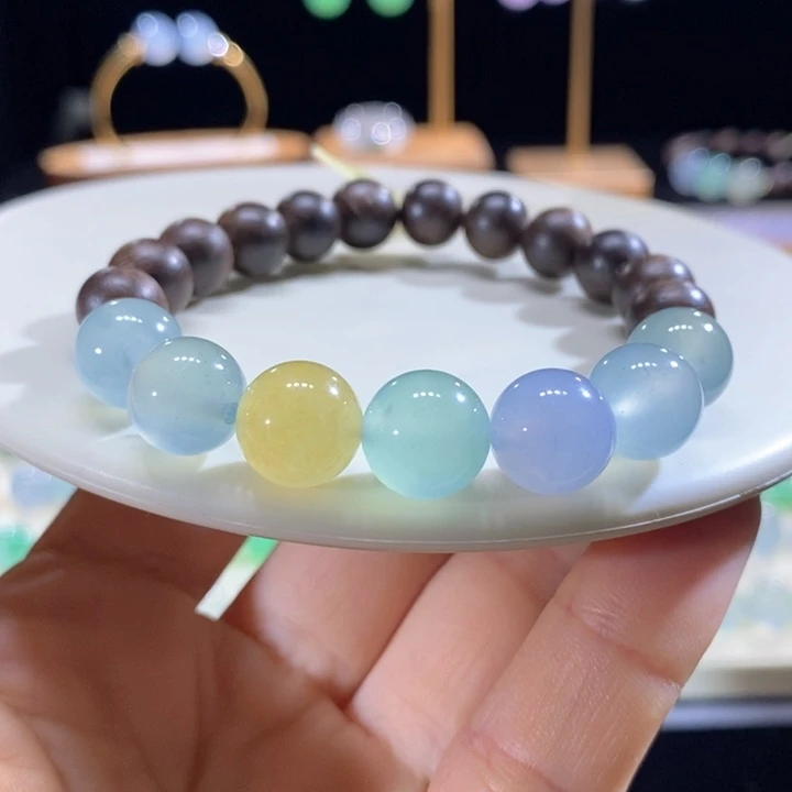 翡翠未镶嵌吊坠(不含链)翡翠七彩种水圆珠手串