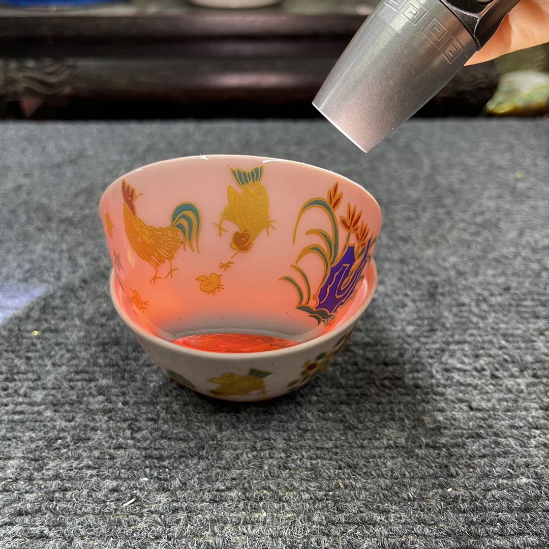 红胎描金彩绘鸡缸杯口杯主人杯