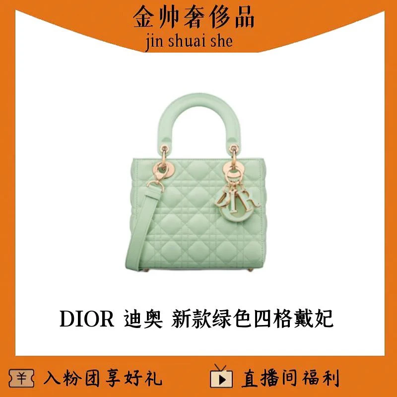 99新 DIOR/迪奥 淡绿色四格戴妃/新款/果冻水晶扣/单肩包/B5454