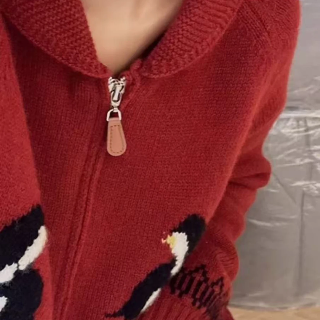 软糯慵懒风翻领拉链针织开衫女秋冬季加厚外穿高级感毛衣外套7181