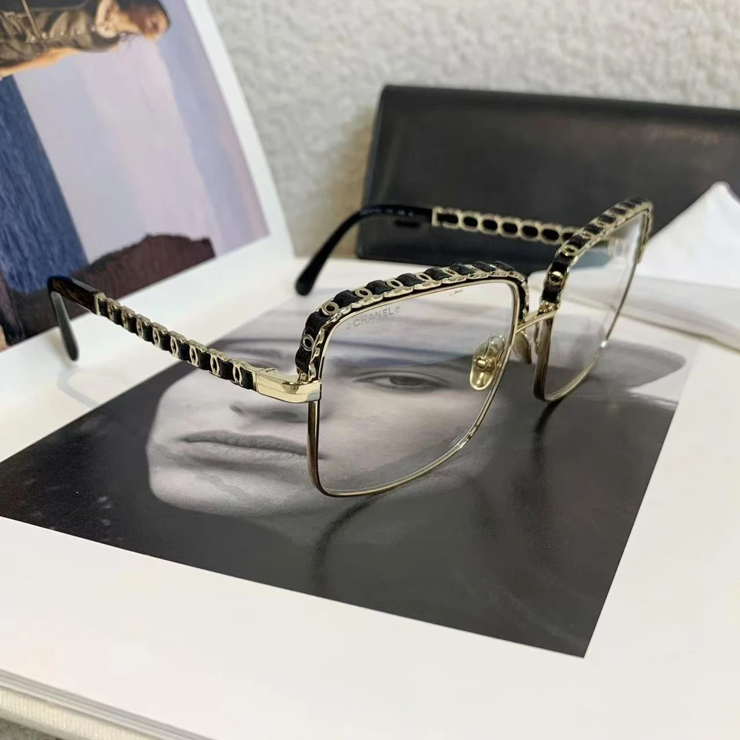 99新 Chanel/香奈儿 壹臻/皮穿链双C淡金平光 镜/ 84346665