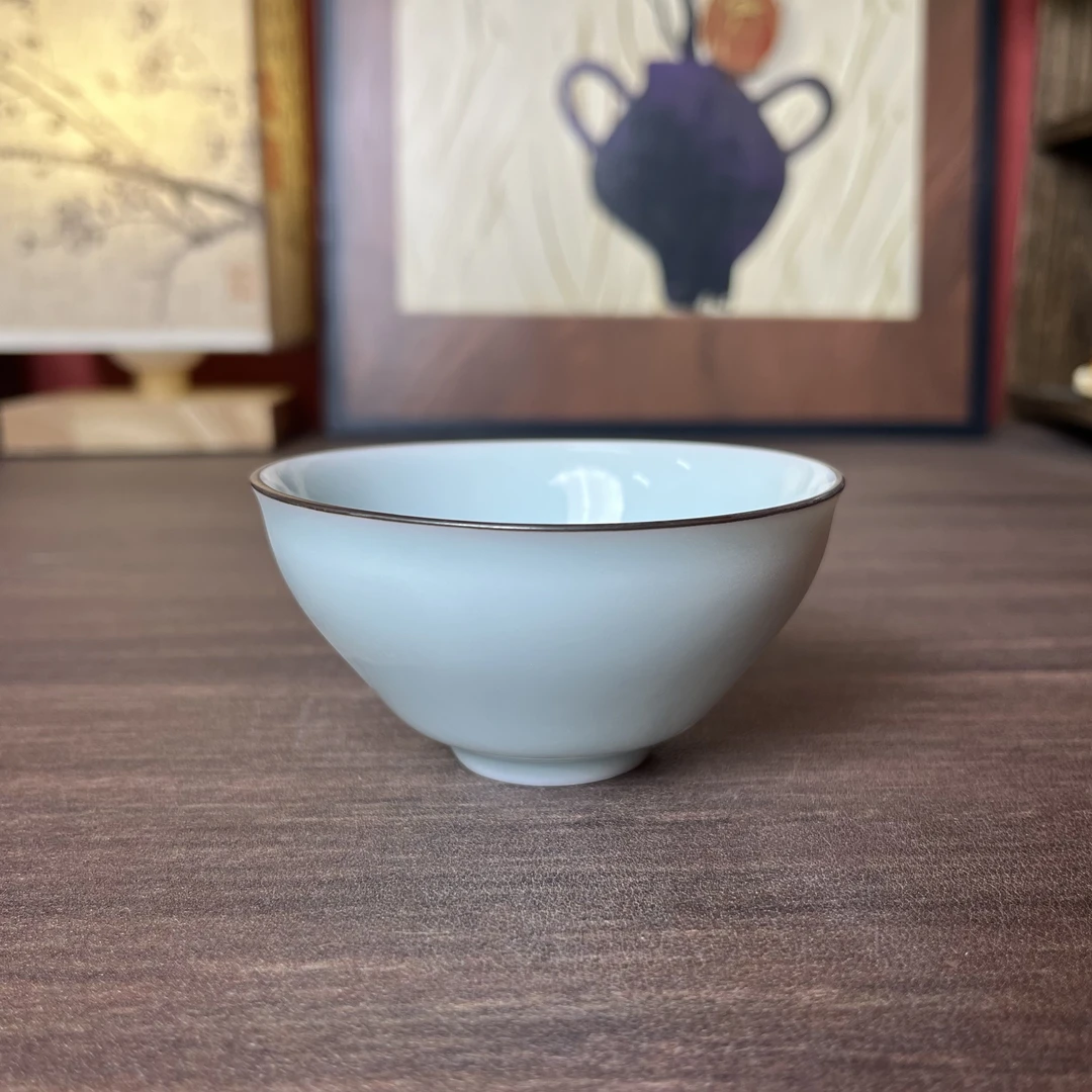 影青荷花内绘主人杯@687