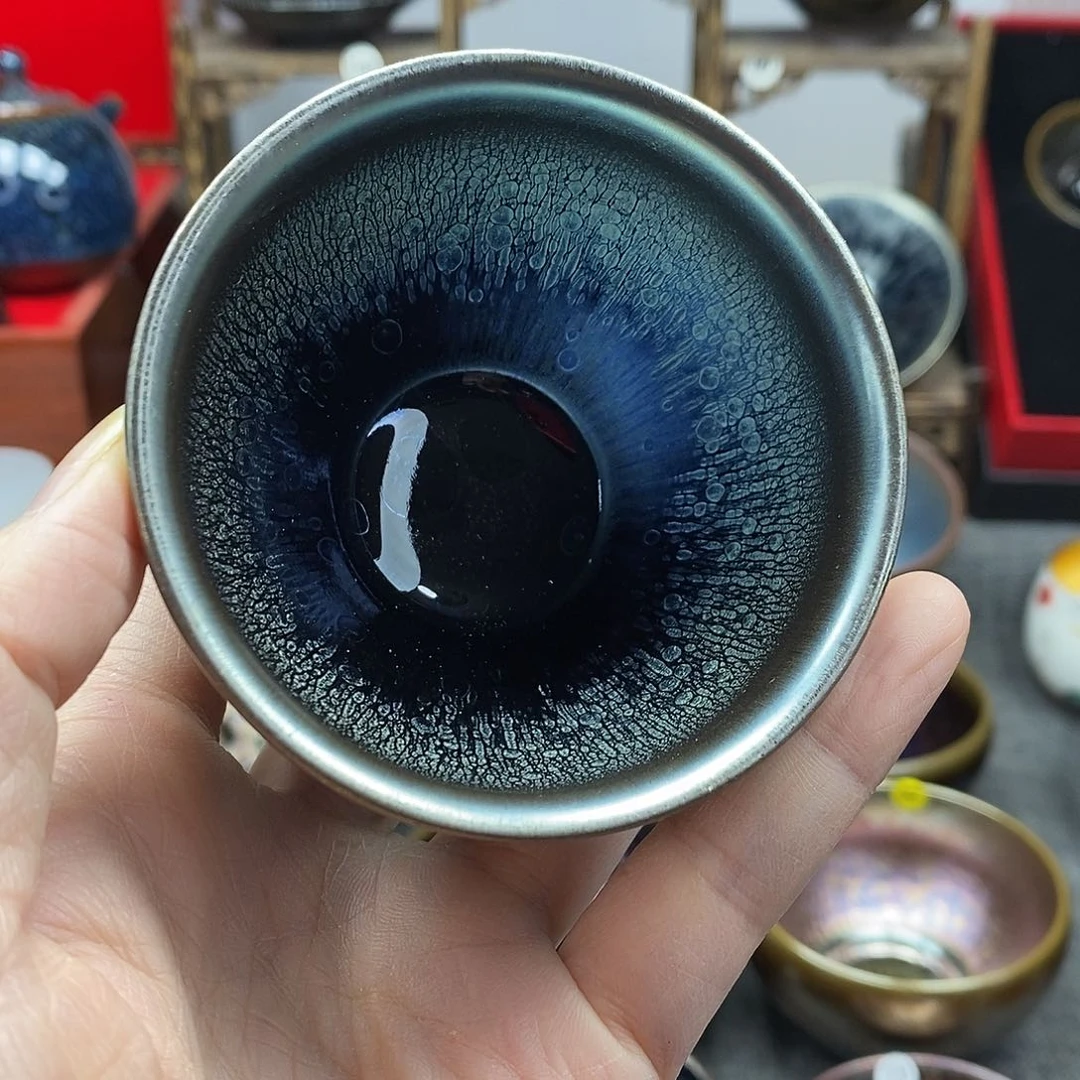 茶盏蓝油滴束口带礼盒