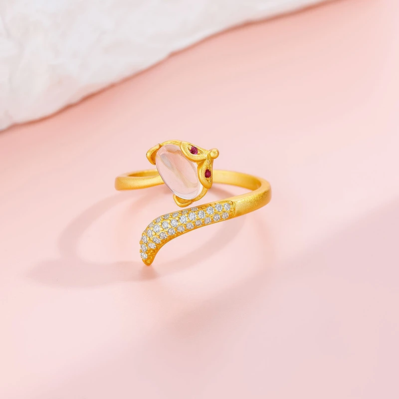 925银戒指 s925纯银古法镶嵌天然轻奢小众个性创意百搭狐狸戒指