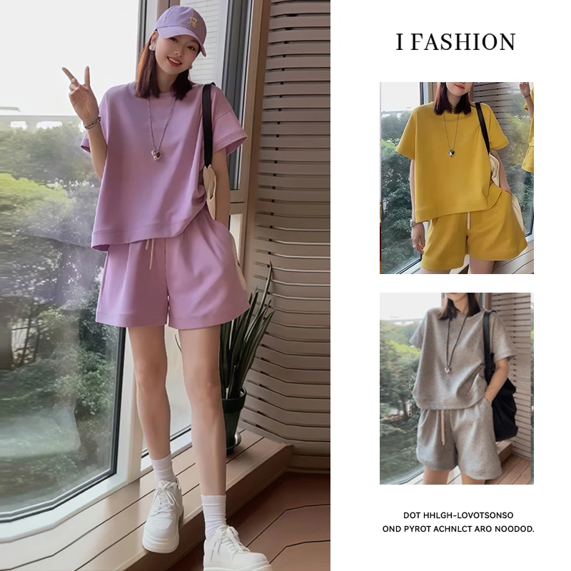 慵懒风时尚运动服套装女2025年夏季新款韩版短袖上衣短裤两件套潮