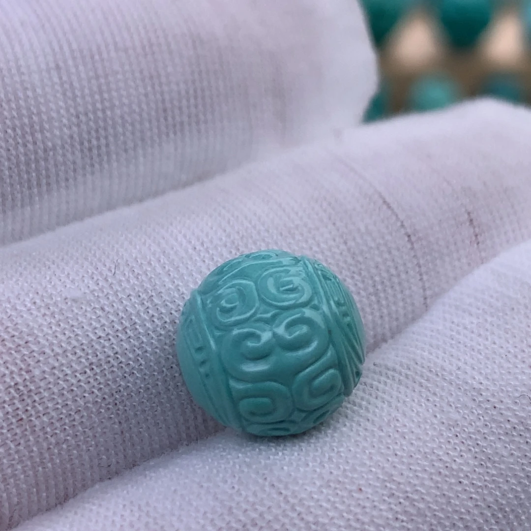 绿松石未镶嵌珠宝奇石原矿绿松石回纹圆珠