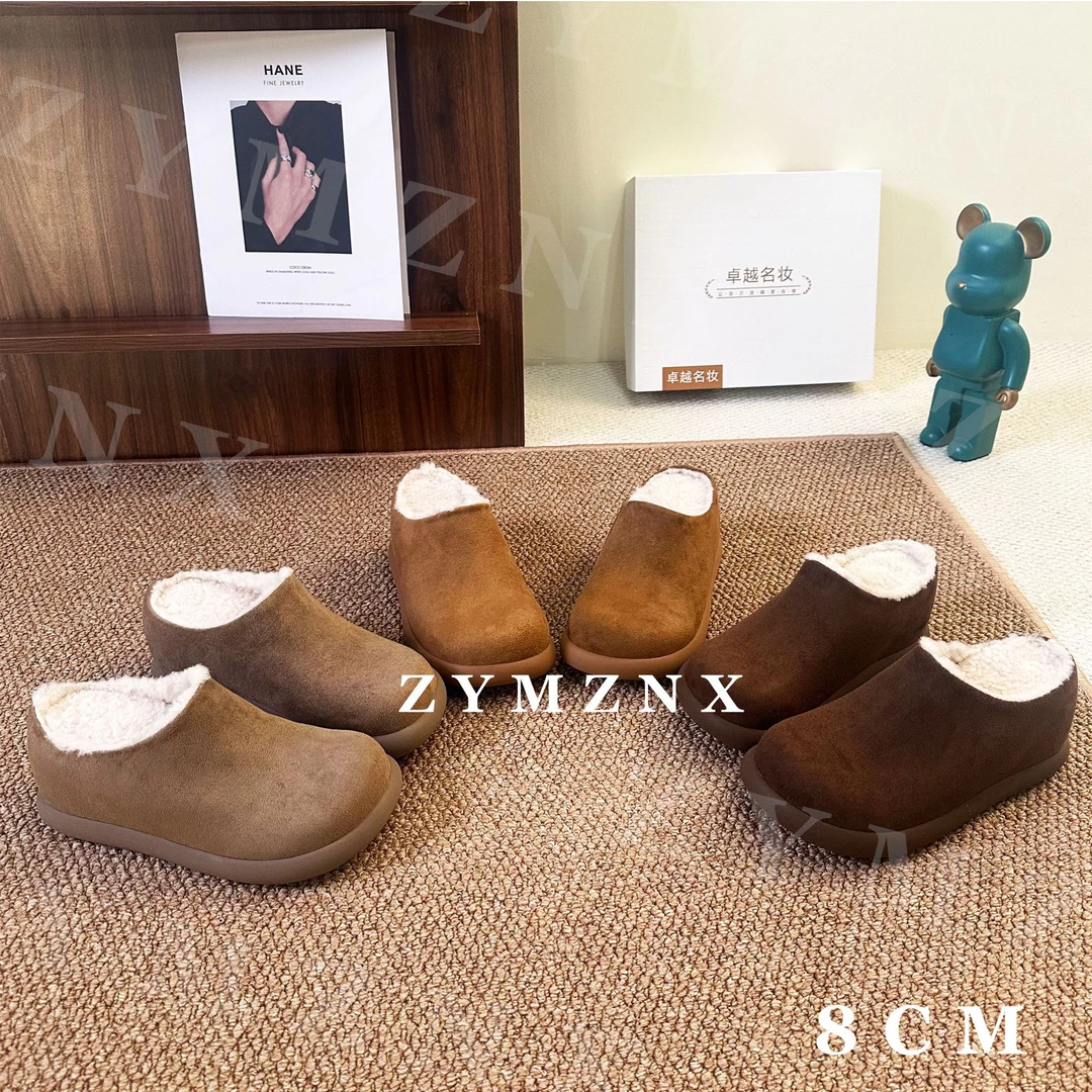 【平增高8cm】半拖穆勒加绒勃肯内增高女鞋懒人拖P092-1