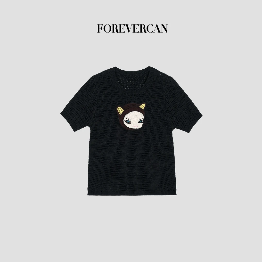 FOREVERCAN“鬼马少女”童趣感动漫钩编针织短袖T恤 MY4686