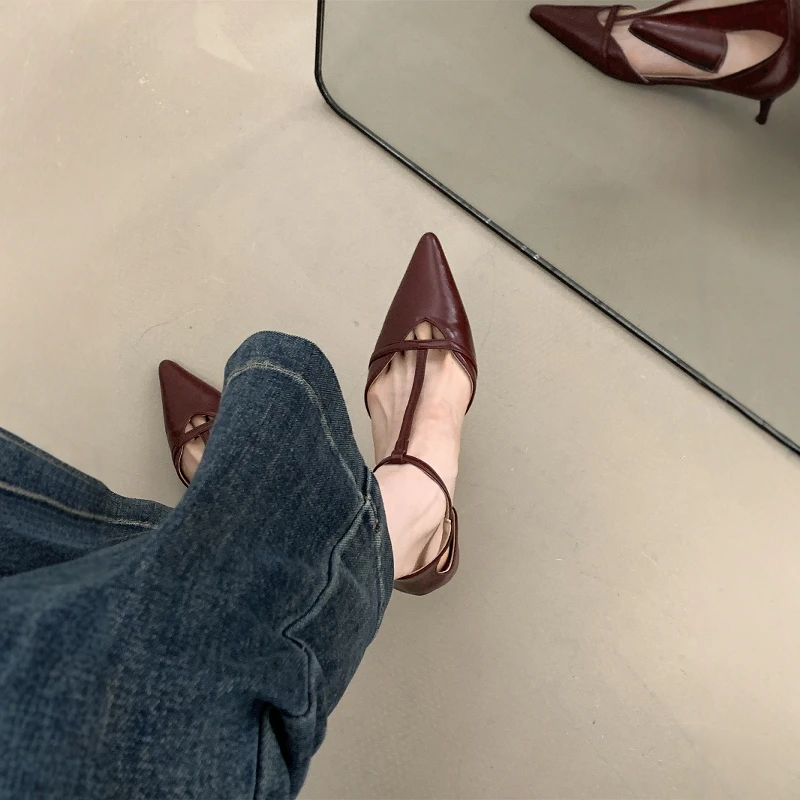 法式！法式小猫跟高跟鞋包头凉鞋仙女鞋子2025春夏季设计感尖头红