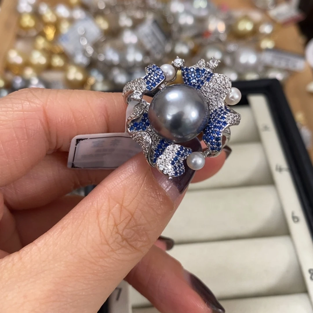 戒圈银S925镶嵌海水珍珠