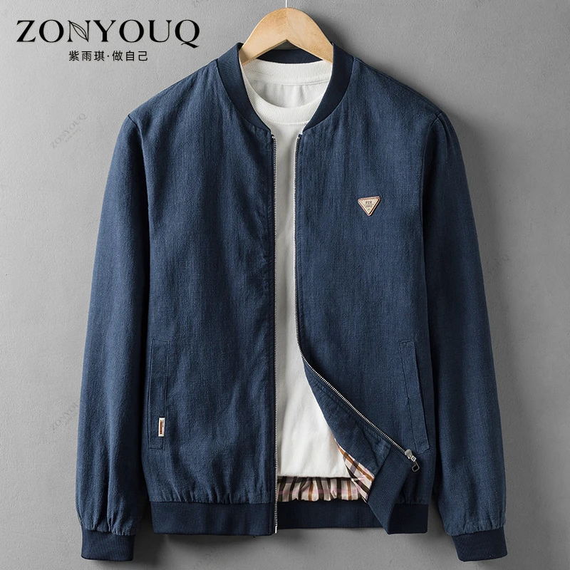 ZONYOUQ复古棉麻夹克外套男秋季新款新中式休闲百搭大码上衣