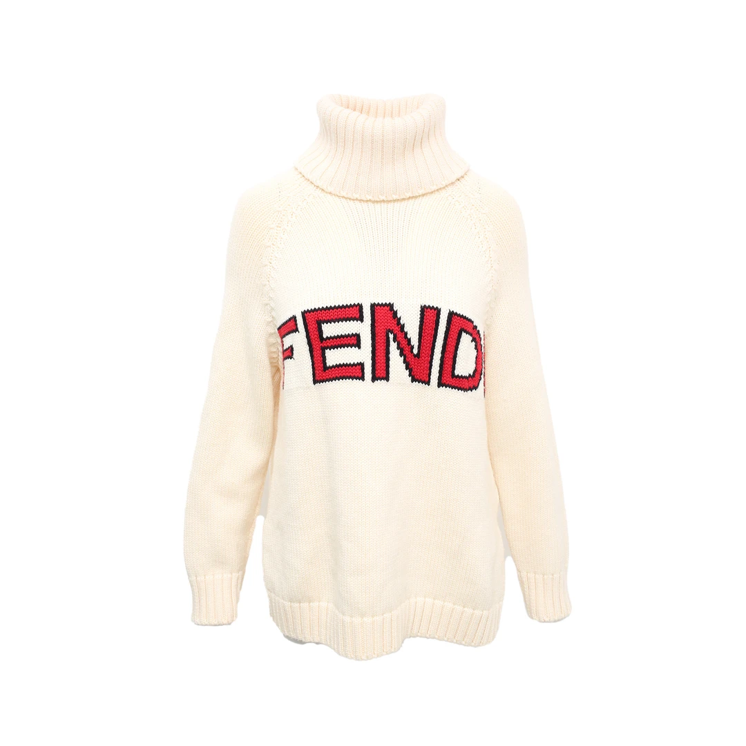 95新 FENDI/芬迪 【lulu】米白色 大LOGO 毛衣P254216382