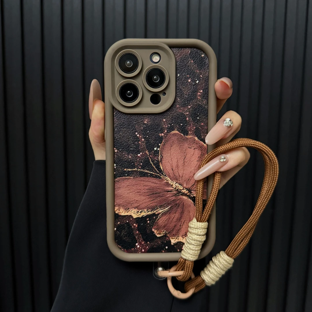 阶梯小羊皮豹纹蝴蝶适用苹果17PROMAX华为vivo小米oppo手链手机壳