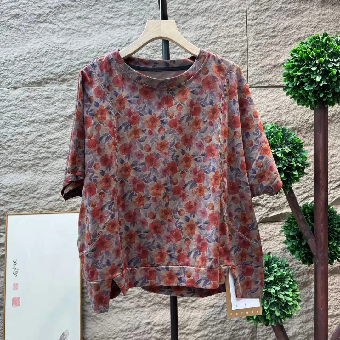 9811新款夏季休闲减龄印花遮肉简约T恤QZ