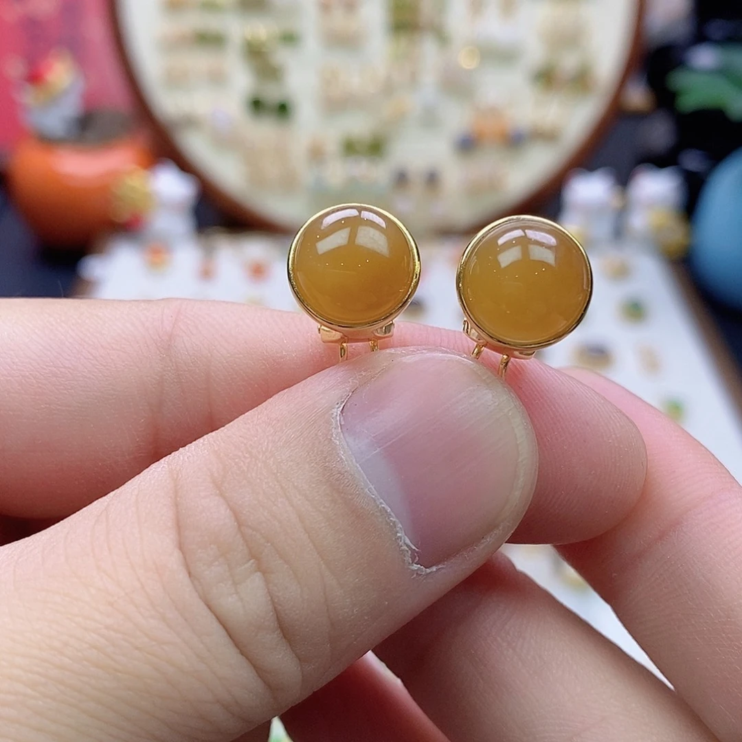 和田玉银S925镶嵌耳饰