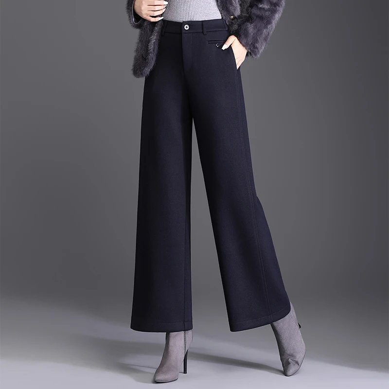 羊毛呢加厚窄版直筒阔腿裤女裤子2025新款秋冬西装垂感高级感长裤