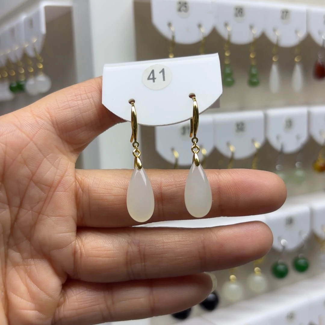 和田玉银S925镶嵌耳饰