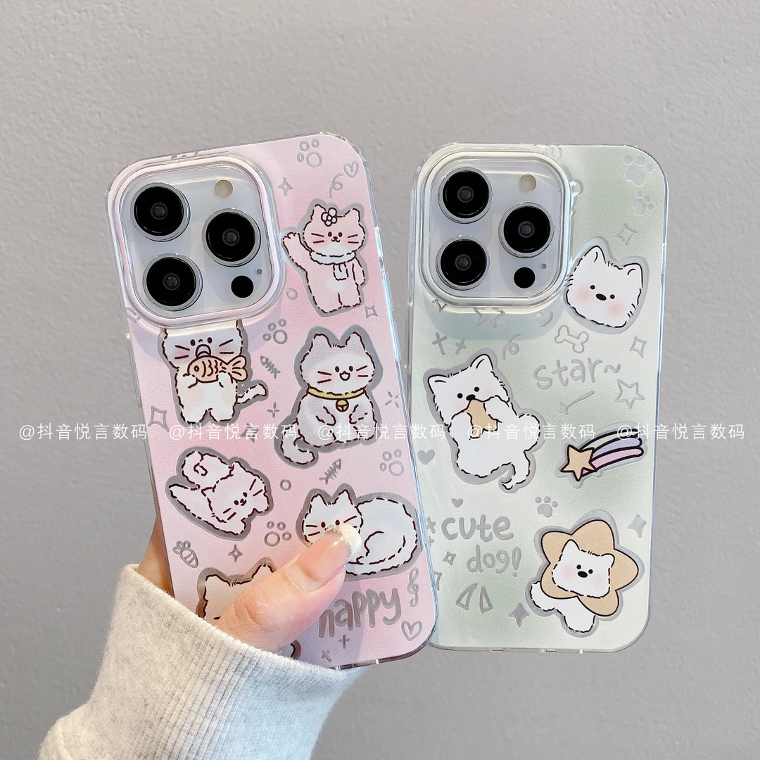 （苹果）IMD羽纱适用iphone16promax/15/14/13/12/11小猫小狗手机壳