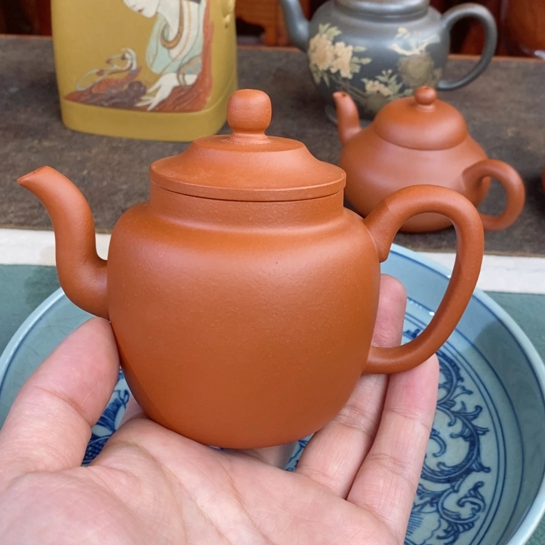 紫砂茶壶小红泥宫灯200毫升半手工