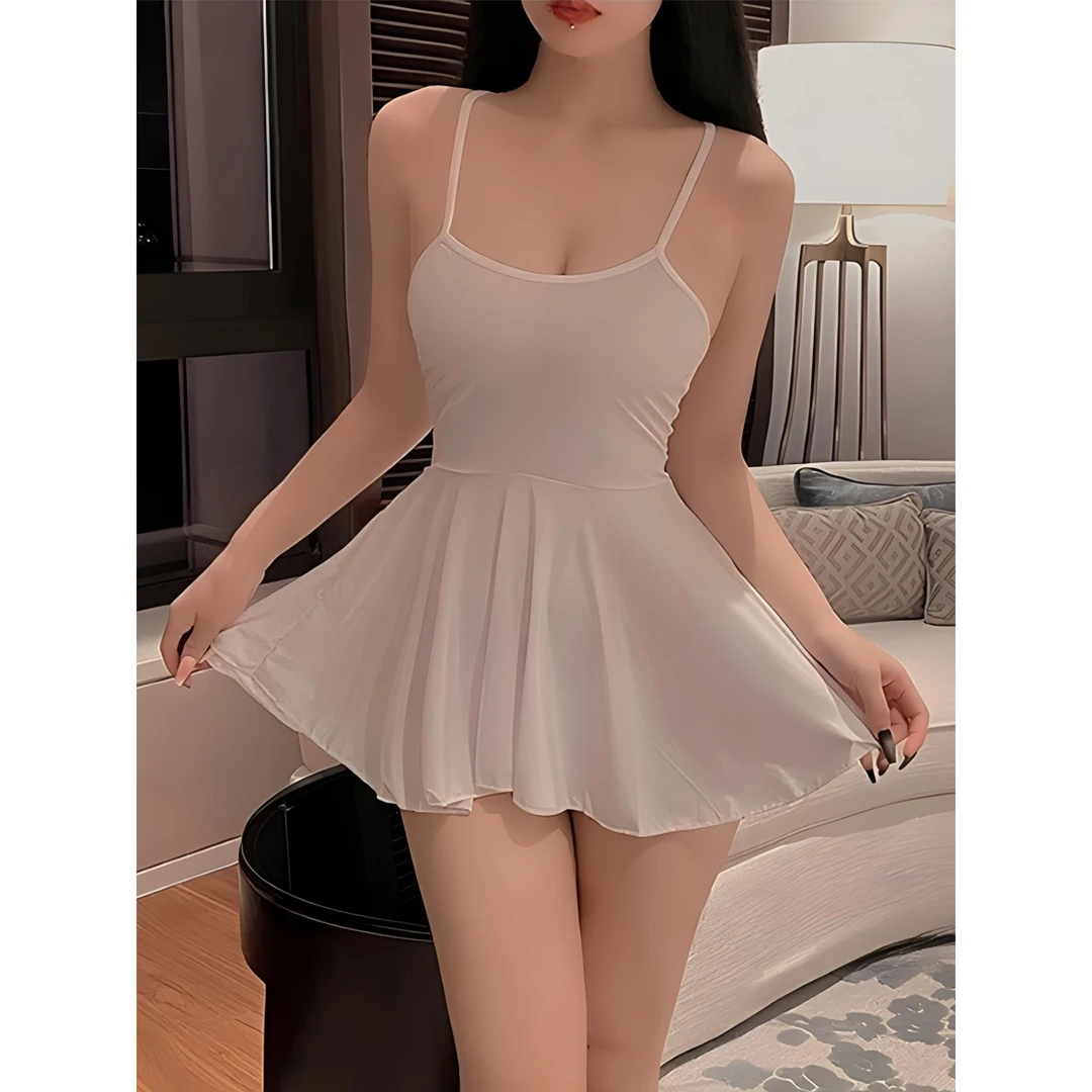 性感勾魂睡衣薄款女士冰丝无痕吊带大码遮肉包臀夜店超短裙战袍