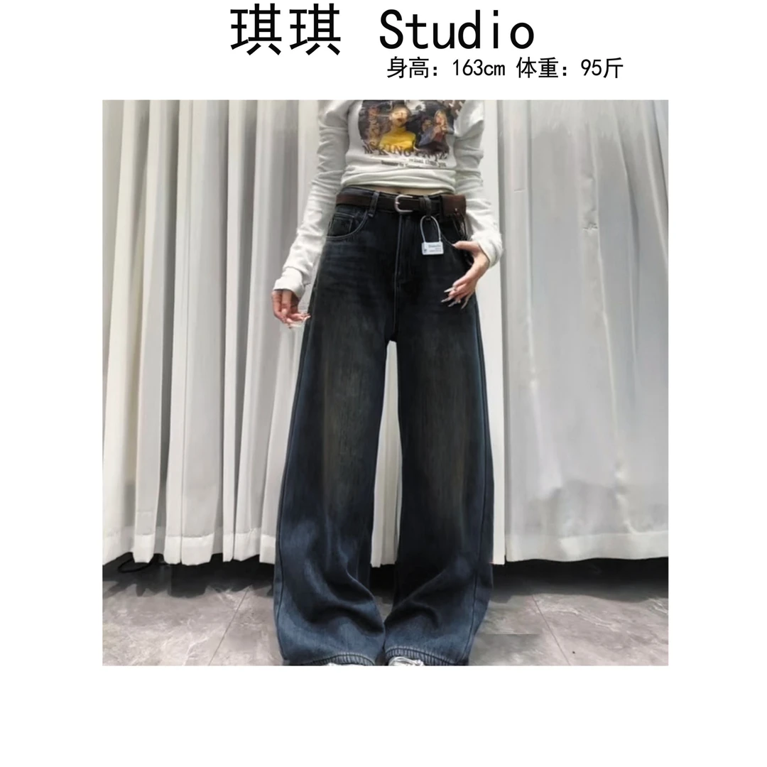 《琪琪家》秋冬季新款气质时尚带腰带显瘦减龄咪咪绒牛仔裤9135-CS