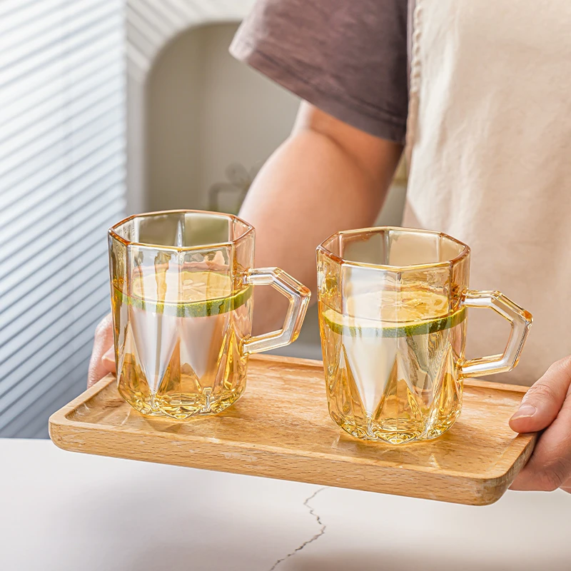 【6只装】时尚ins风创意加厚玻璃杯子家用把手水杯套装客厅喝茶杯