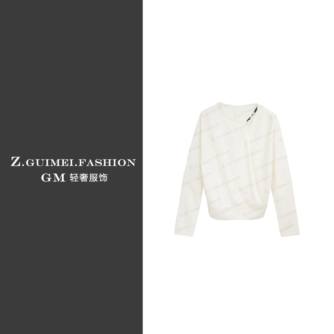 【肆姐高定】时尚叠领磁吸扣羊绒衫X3155