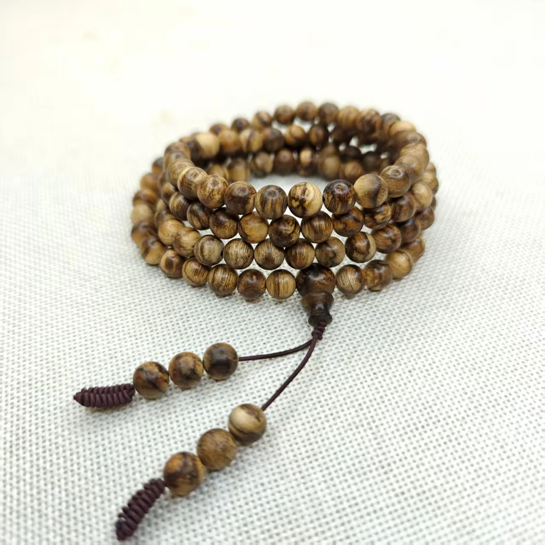 【玉总专属】达拉干T级老料沉香虎斑纹多圈手串 7mm左右