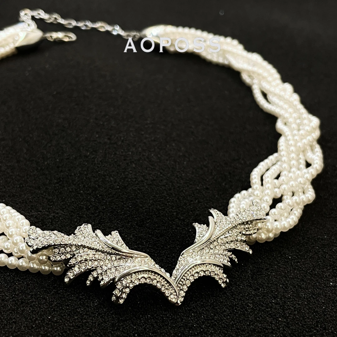 AOPOSS白姿 镀K金[天使之翼]项链女款原创设计精致珠串时