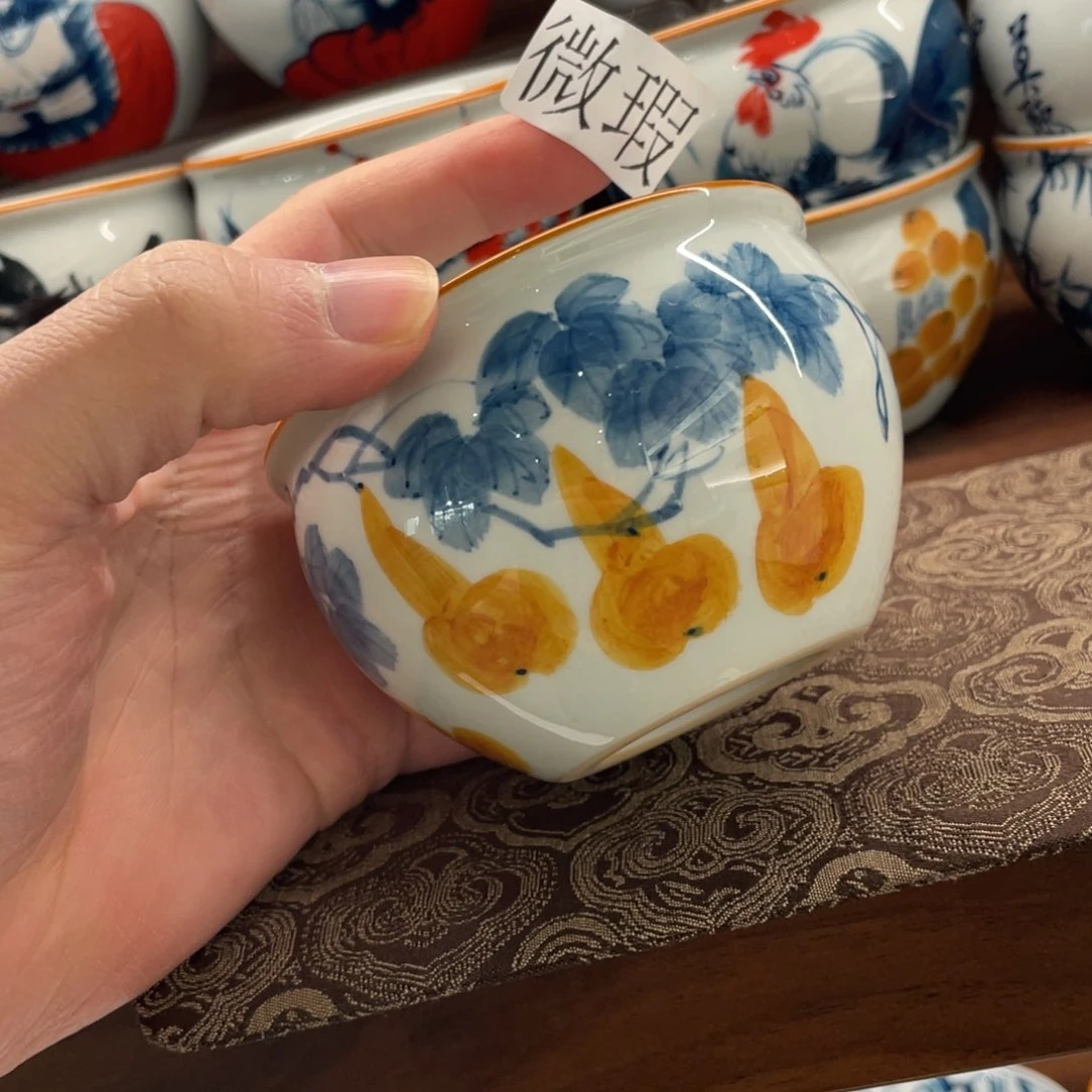 釉下手绘茶具微瑕