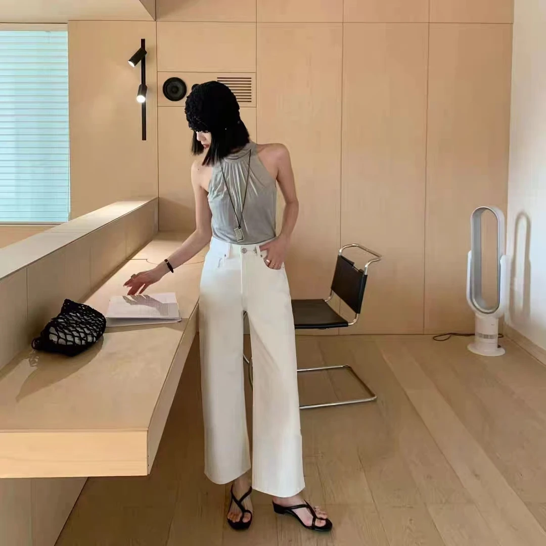 M.Duo【613】2025夏季时尚百搭显瘦白色奶奶牛仔裤