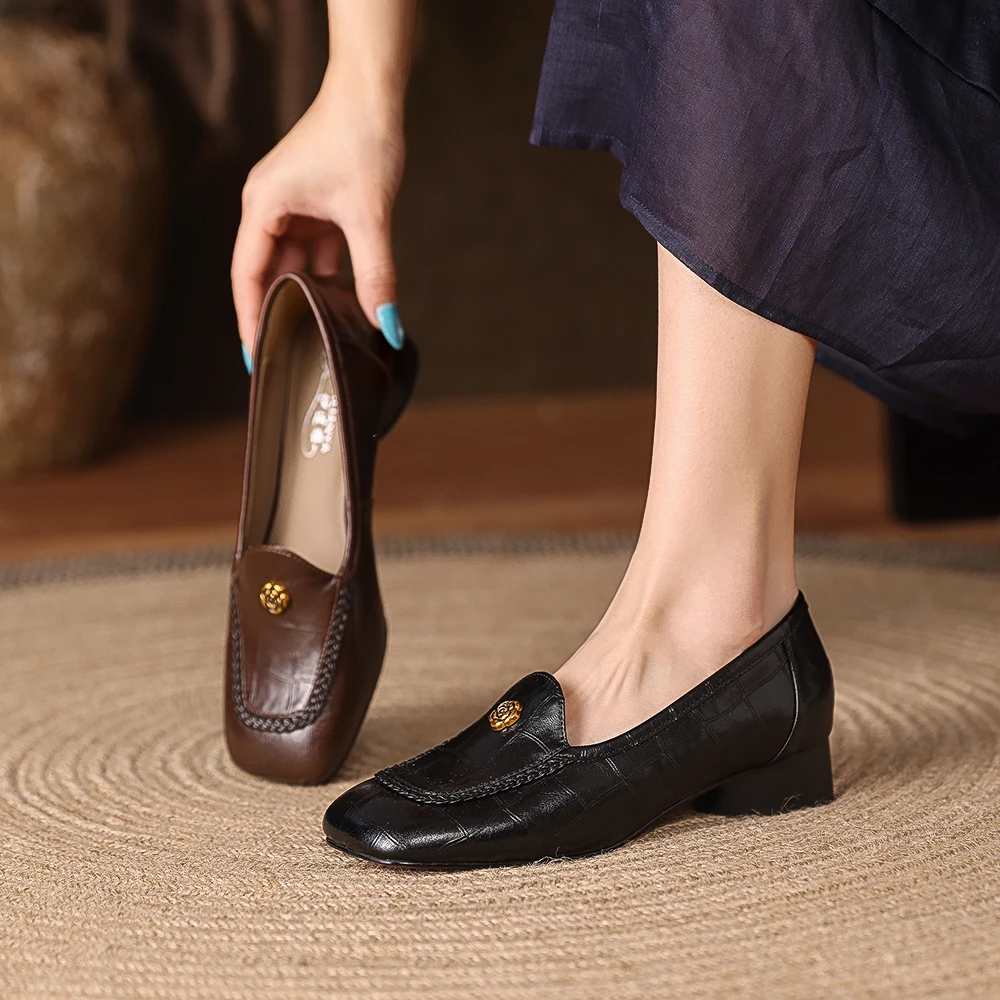 L042单鞋女2025春季新款粗跟中跟鞋大码女鞋百搭时尚