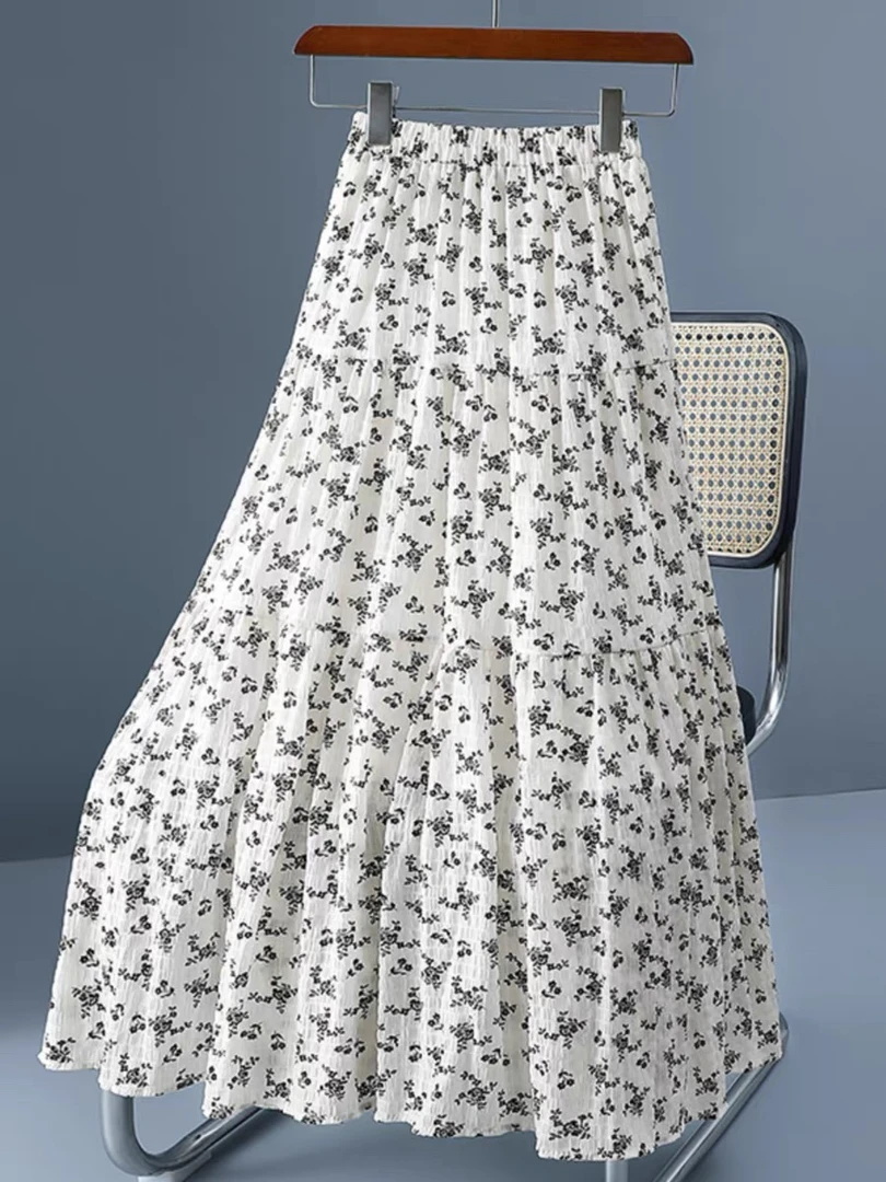 朱朱家 飘逸感韩系碎花芙蓉段半身裙0035