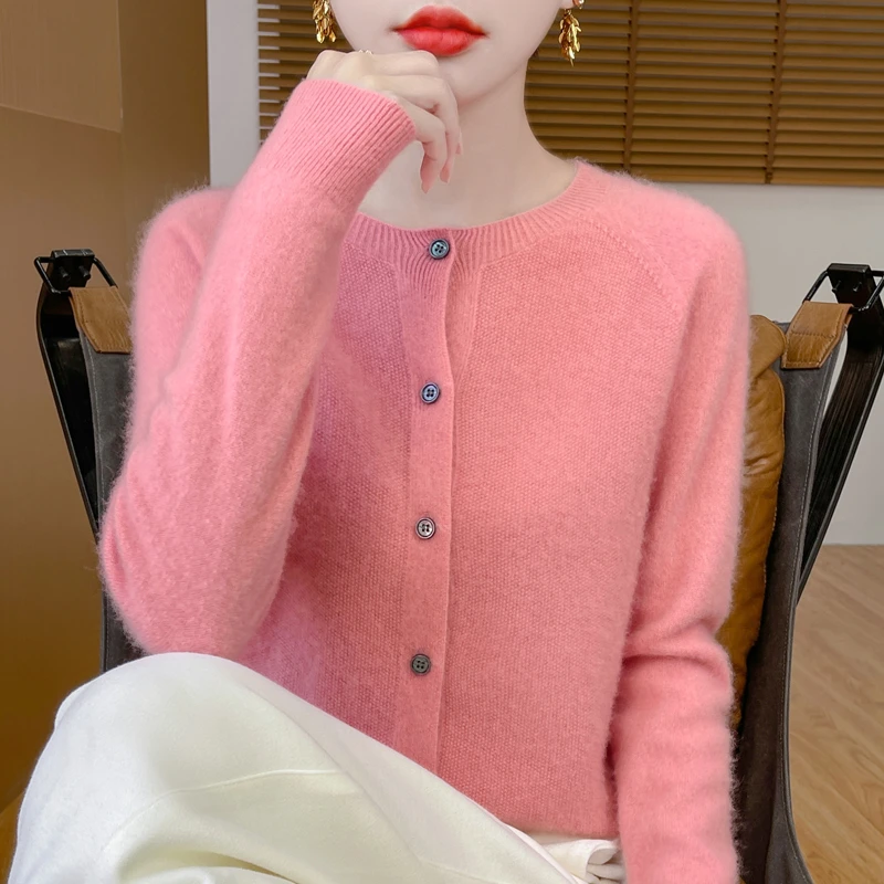 早春商场新款~经典百搭纯羊毛衫女圆领宽松气质打底开衫女MD804