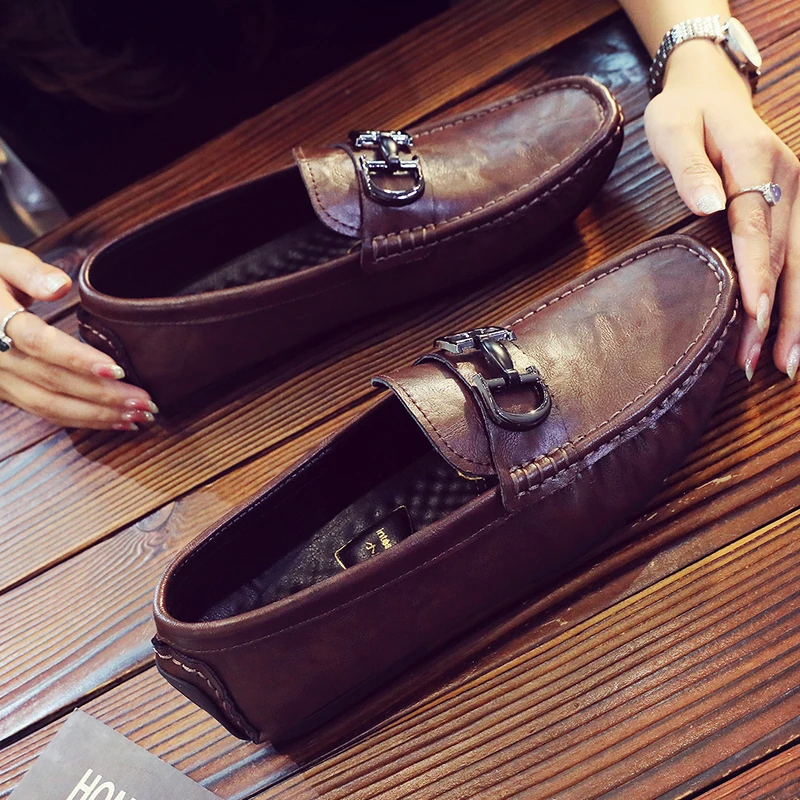 秋季男鞋豆豆鞋男2025新款潮流真皮透气驾车软底皮鞋休闲鞋一脚蹬