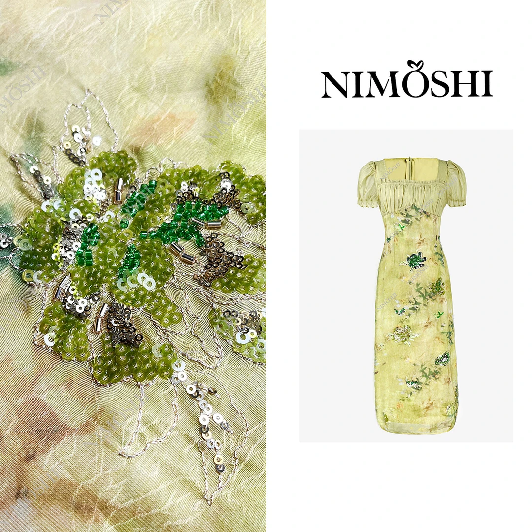 NIMOSHI莎莎法式宫廷风复古油画绿色长裙修身气质高级连衣裙Q2013