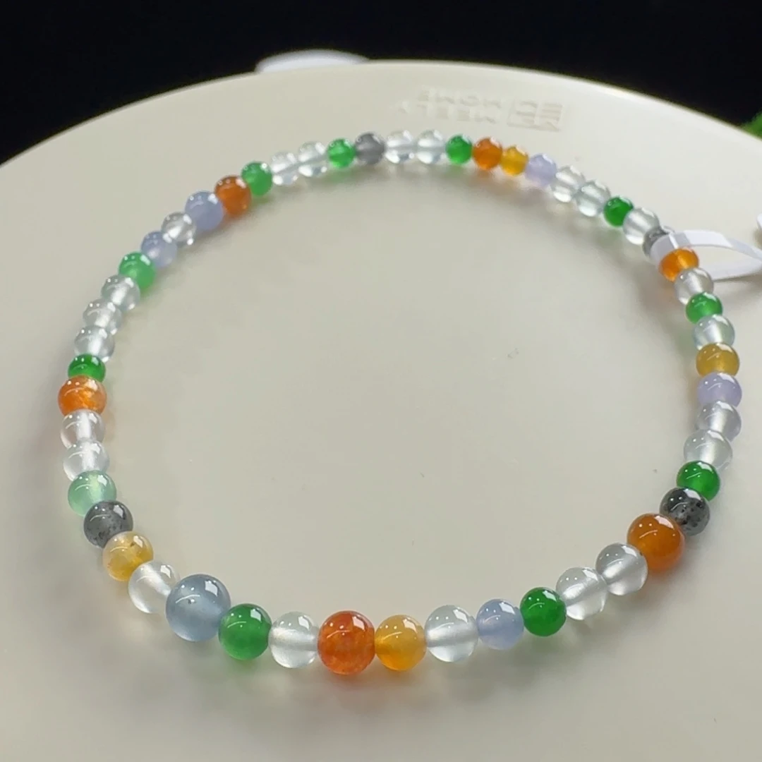 翡翠未镶嵌手链精品彩虹糖果色单圈