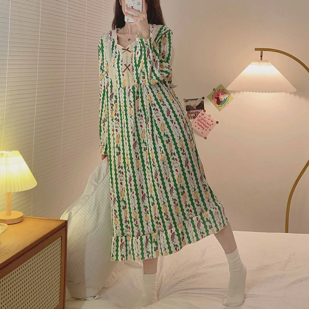 加肥加大码250斤睡裙女秋季新款云朵棉胖mm长袖裙子可外穿家居服