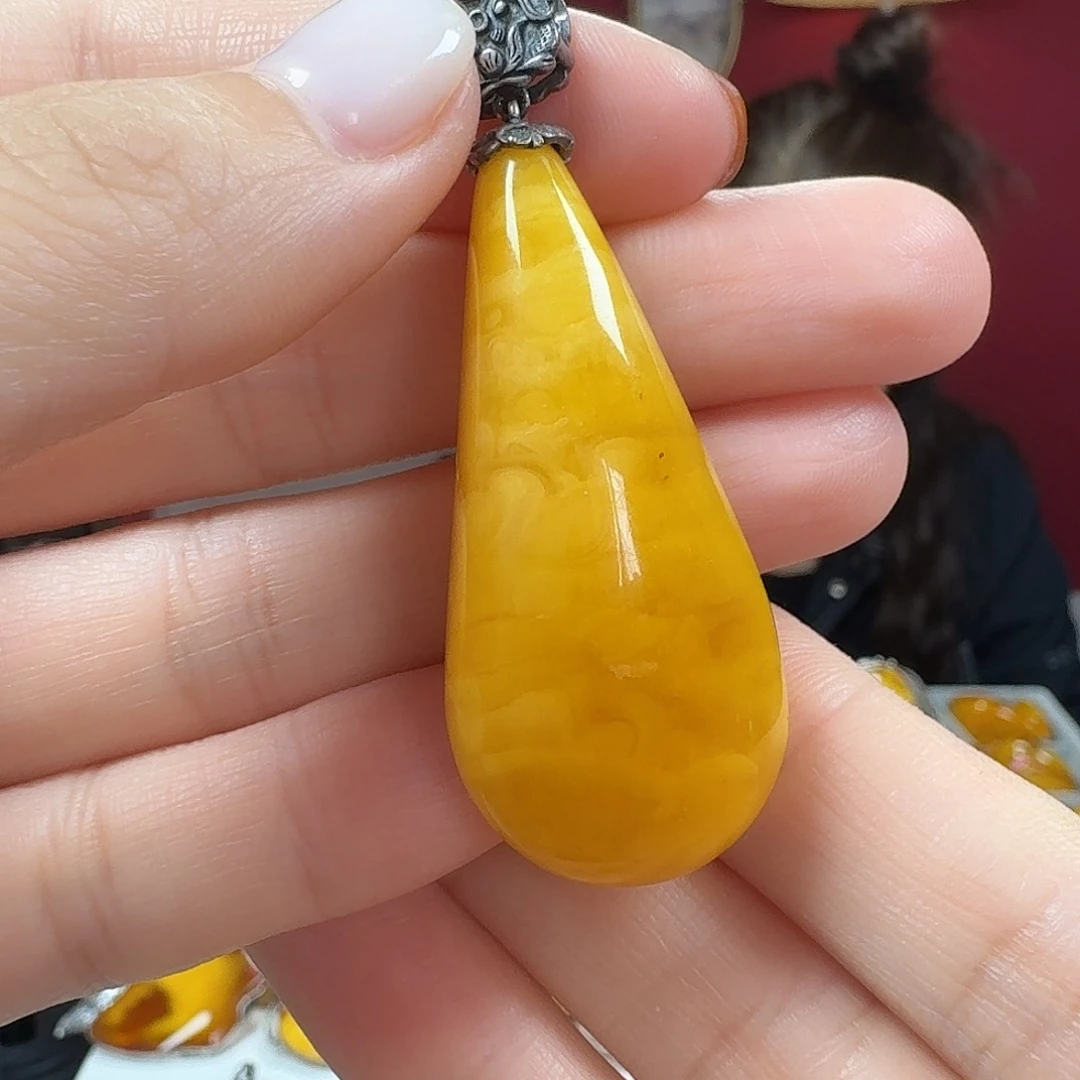 蜜蜡吊坠(不含链)银S925镶嵌吊坠