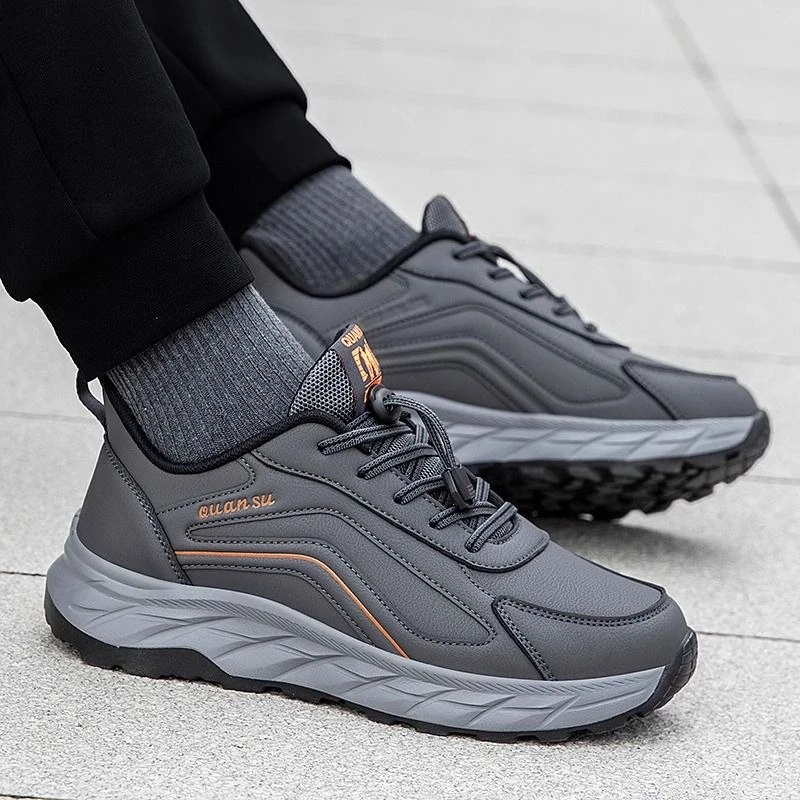 防滑安全老人鞋男秋冬新款皮面防水运动健步鞋软底中老年爸爸鞋
