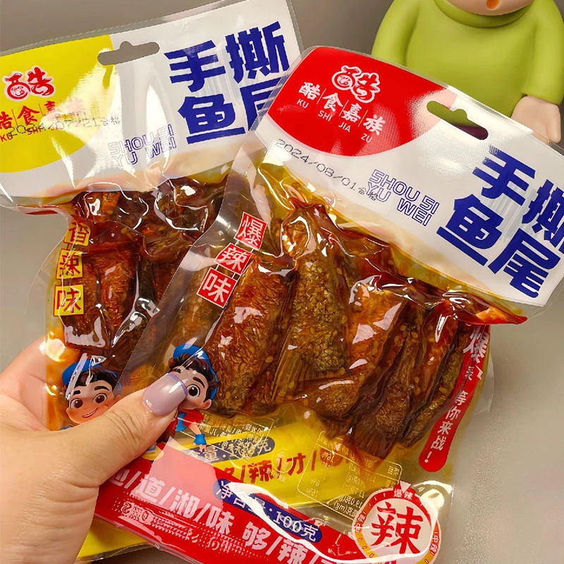 酷食嘉族手撕鱼尾巴湖南风味特产香辣味爆辣味辣条鱼排块小吃零食