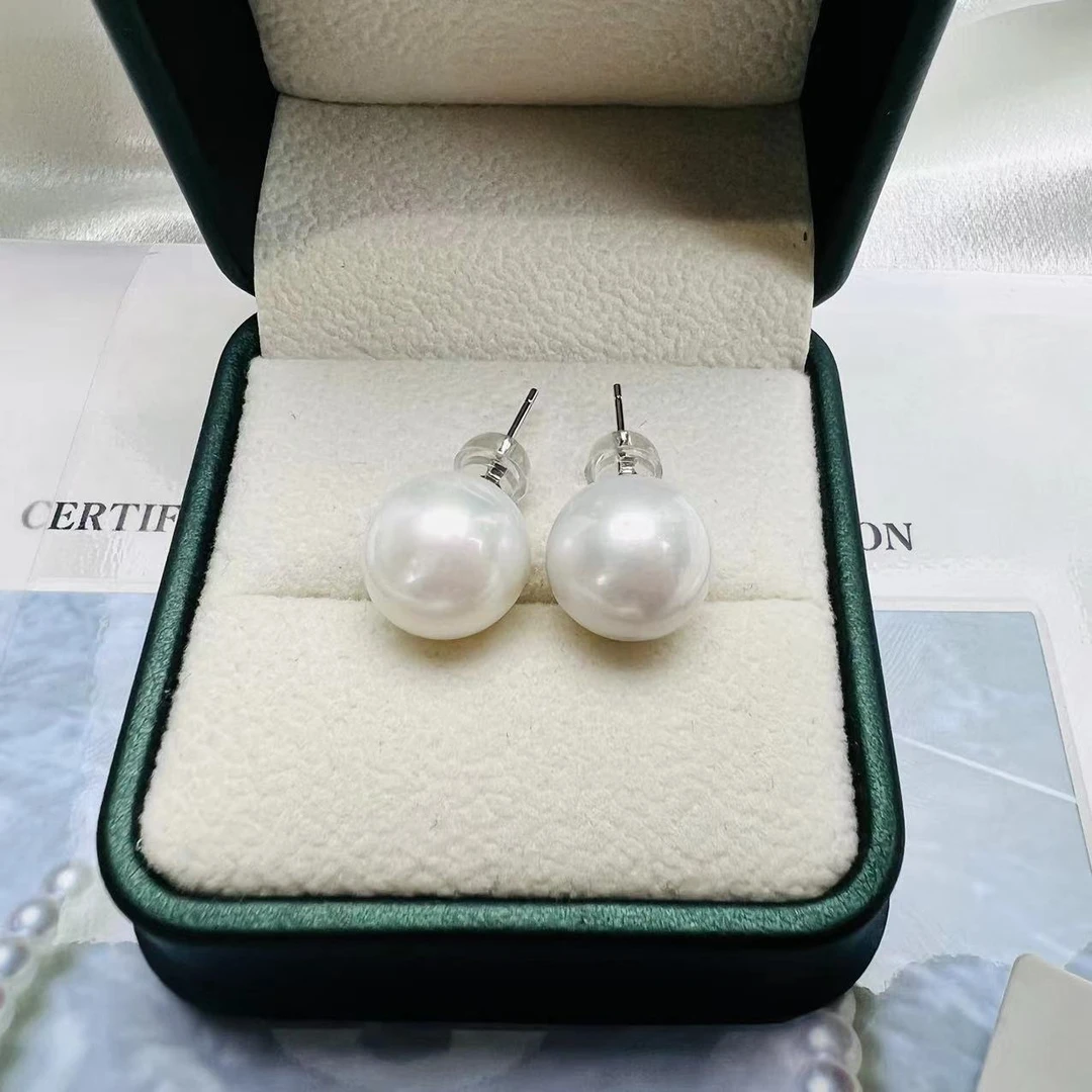 【士玲推荐】EBYYJ-1淡水珍珠白色银耳钉11-12mm（年末福利）