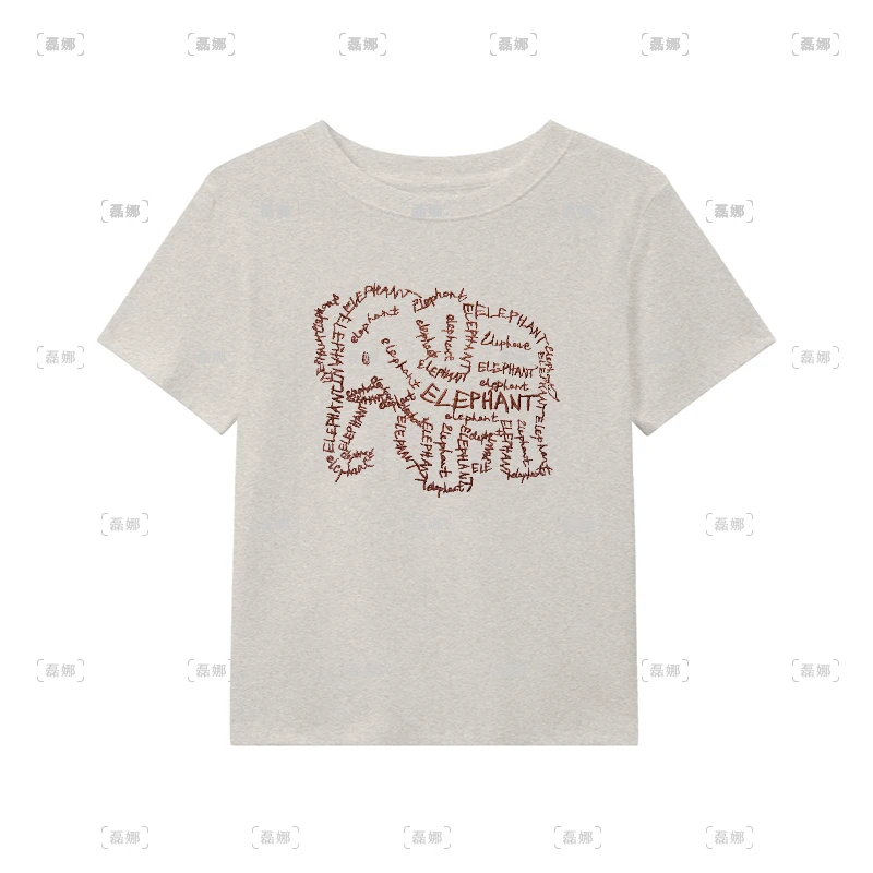 小象刺绣t恤女夏季趣味减龄短袖韩版休闲百搭圆领上衣设计感体恤
