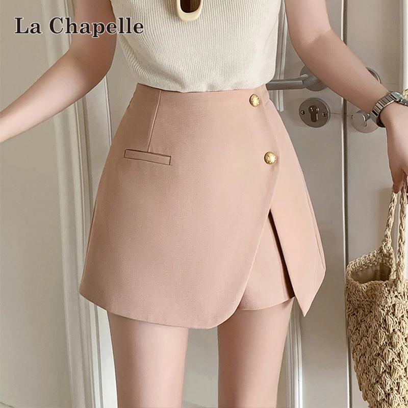 拉夏贝尔小香风西装短裤女2025春夏a字裙裤高腰阔腿靴裤外穿裤裙