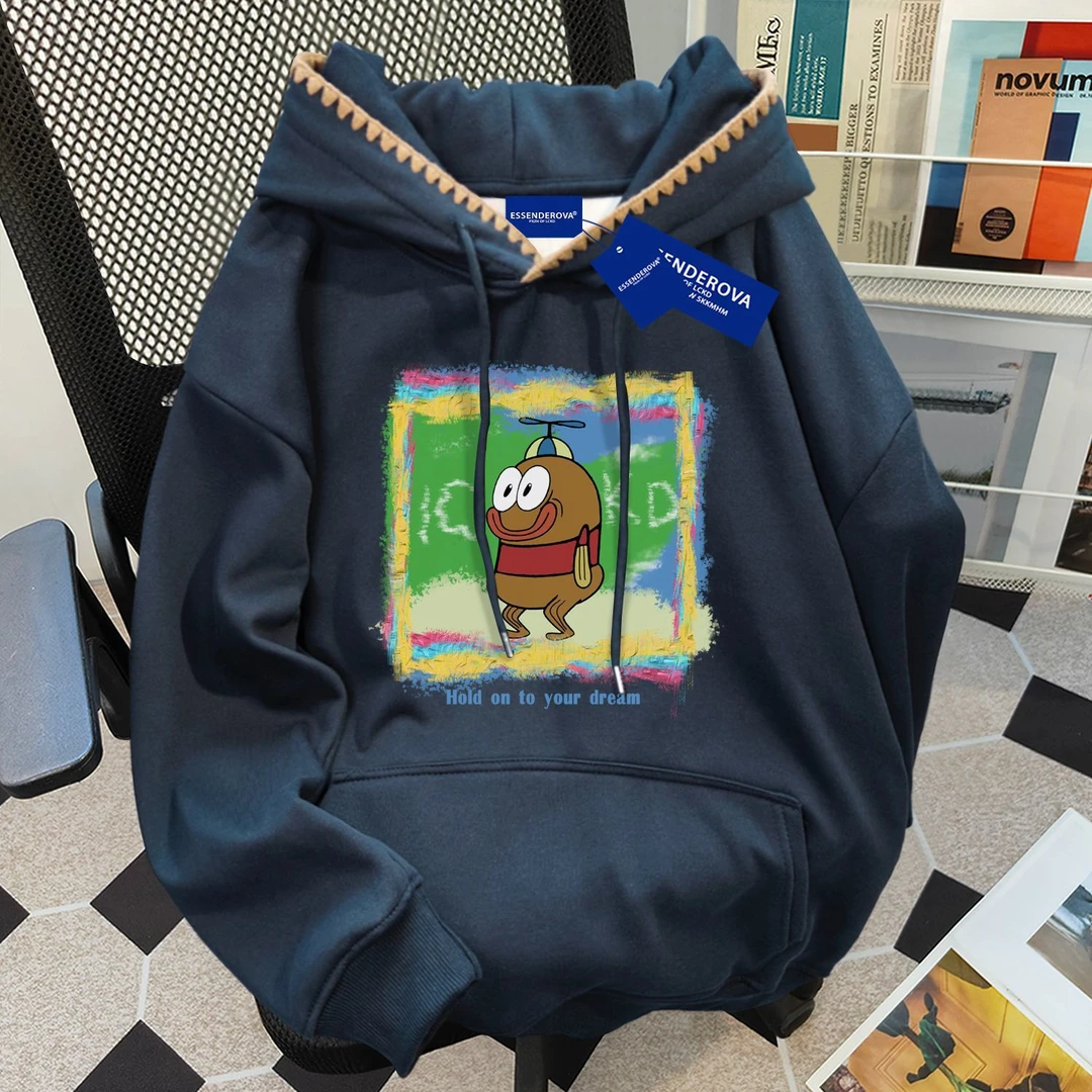 复古高级通勤感时尚连帽卫衣女秋冬季加绒加厚个性潮牌外套上衣男